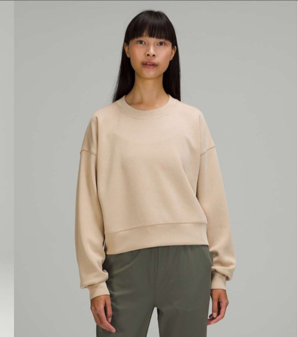 Lululemon Womens 1X Perfectly Oversized Cropped Crew Neck Sweatshirt Trench Tan